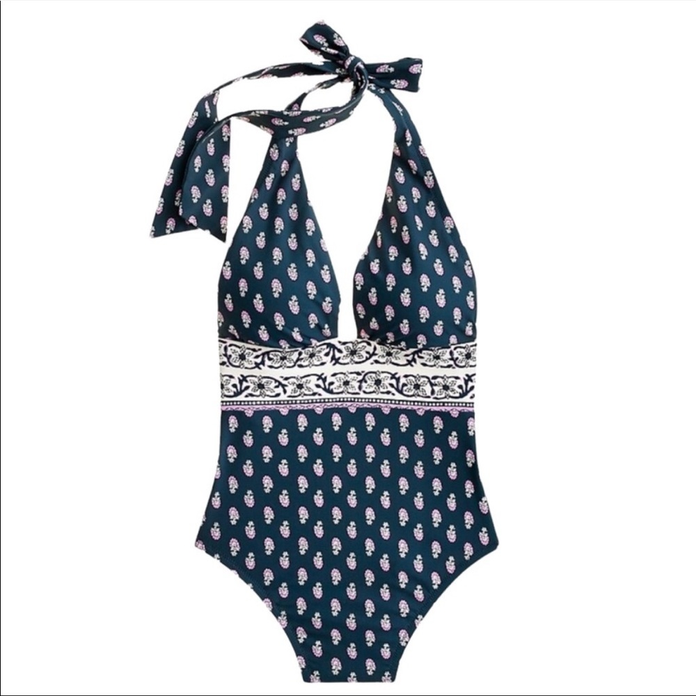 J Crew Plunge Halter One-piece Swimsuit Best Buds NWT